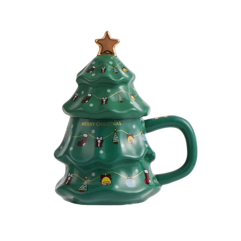 Christmas Tree Ceramic Mug with Lid 2