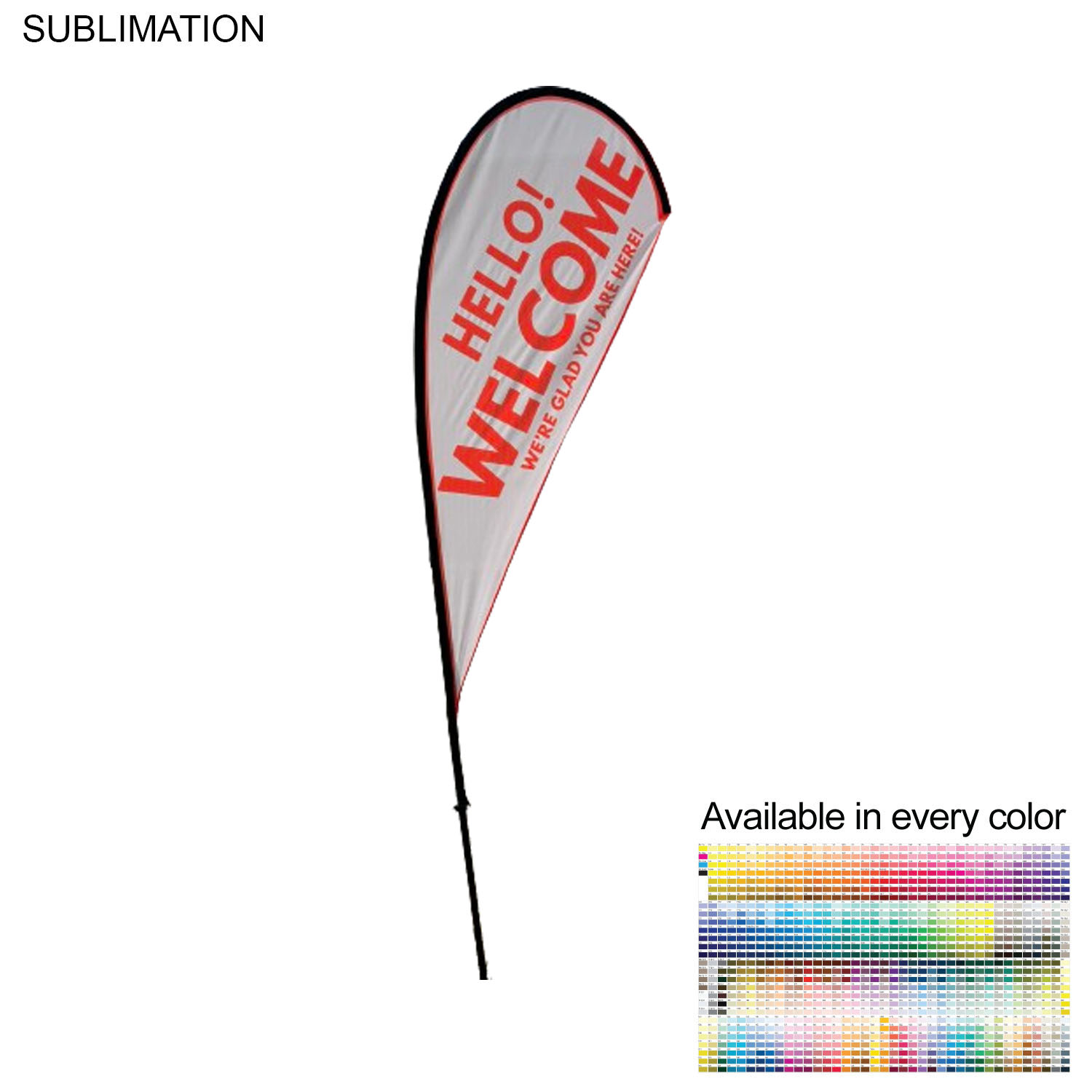 48Hr Quick Ship - 9' Small Tear Drop Flag Kit, Full Color Graphics One Side, Spike and Bag Included. 11