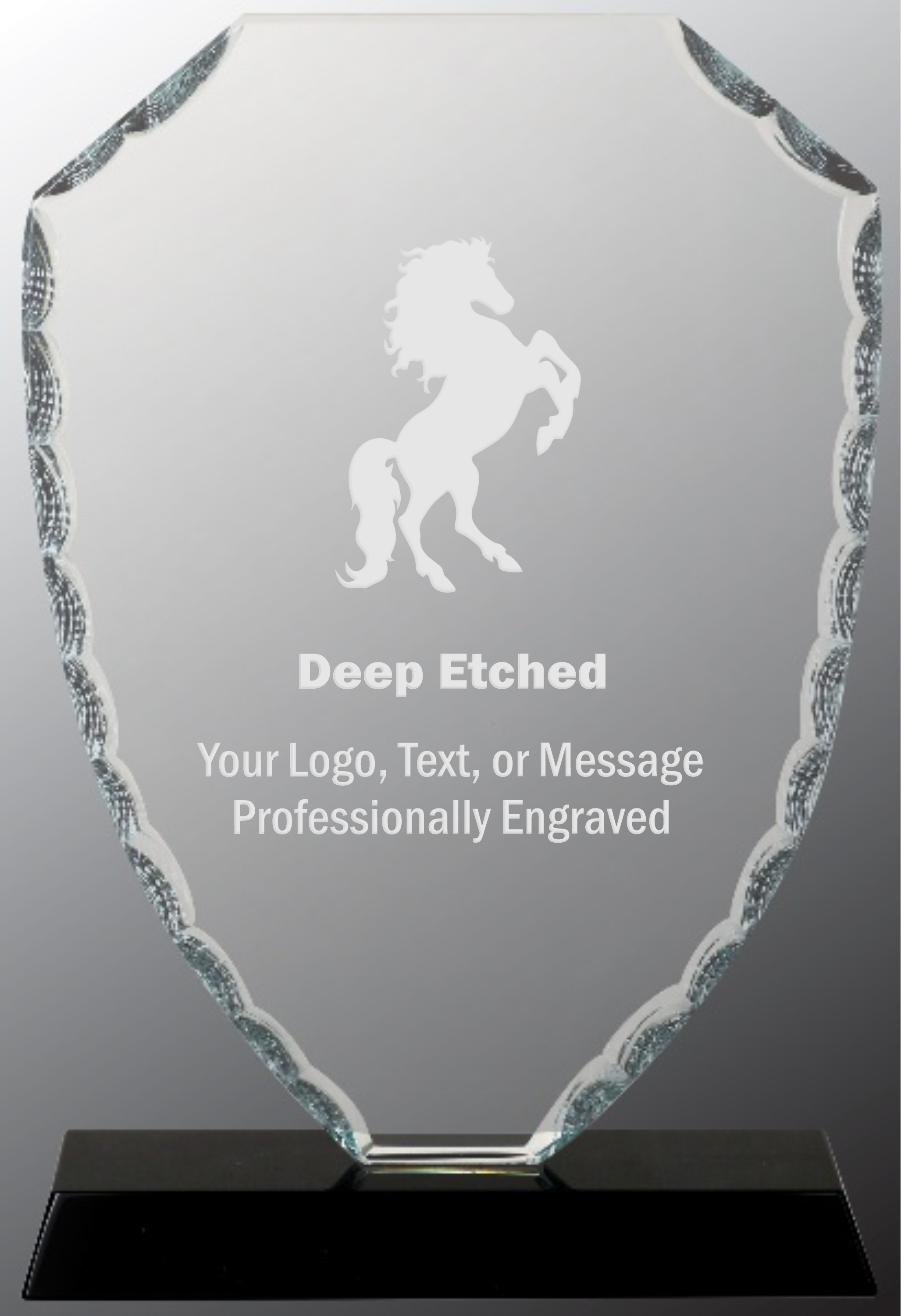 8 1/4" Shield Facet Glass Award on Black Base