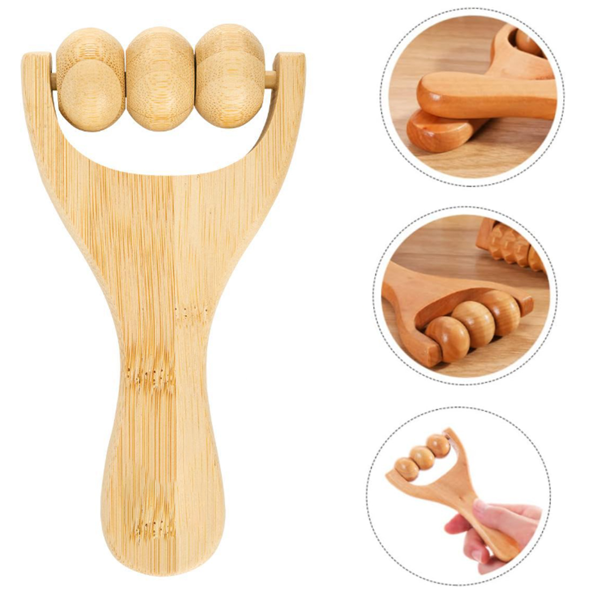 Bamboo Handheld Massage Roller with Natural Finish 3
