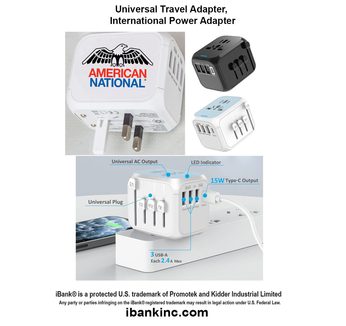 iBank ® Universal Travel Adapter, International Power Adapter 1