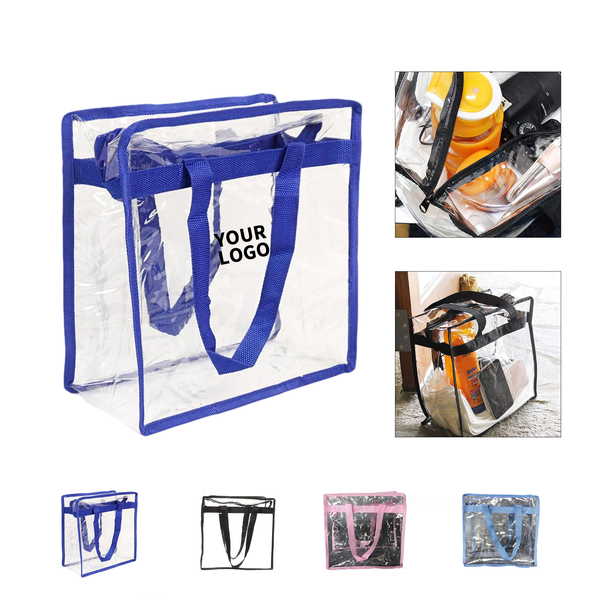 PVC Clear Stadium Tote Bag 12" x 12" x 6" With Polyester Trim 2