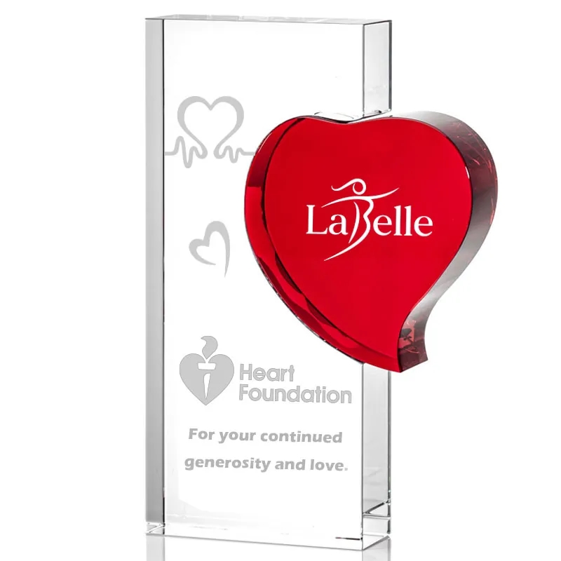 Red Heart Rectangle Crystal Award 6