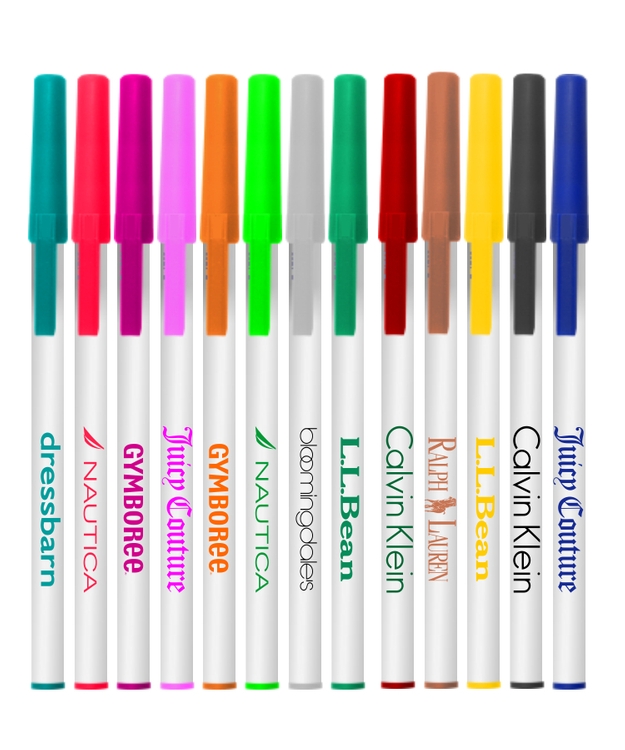 White Stick Pens w/ Colored Caps, 2