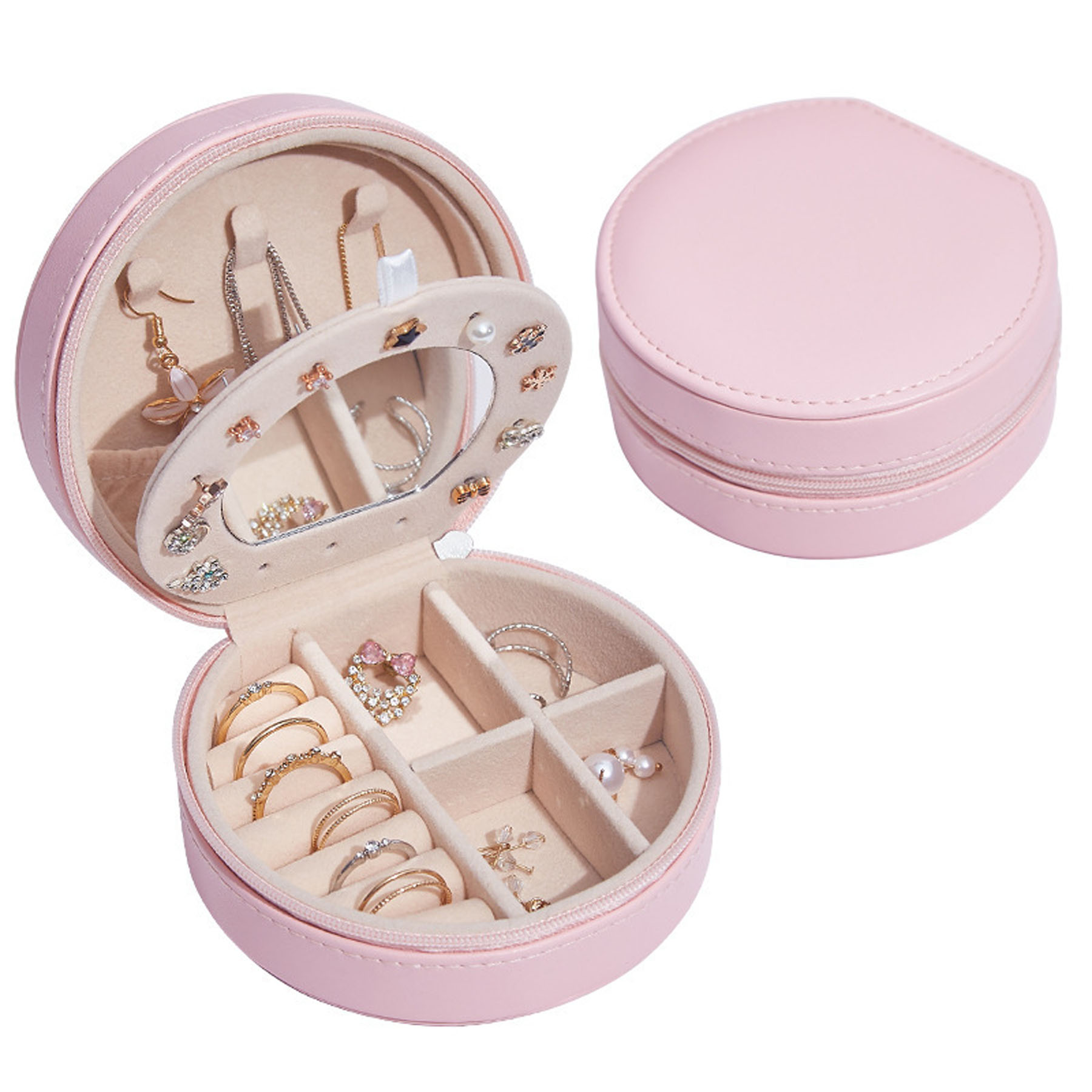 Portable Double-Layer Round Jewelry Box 6