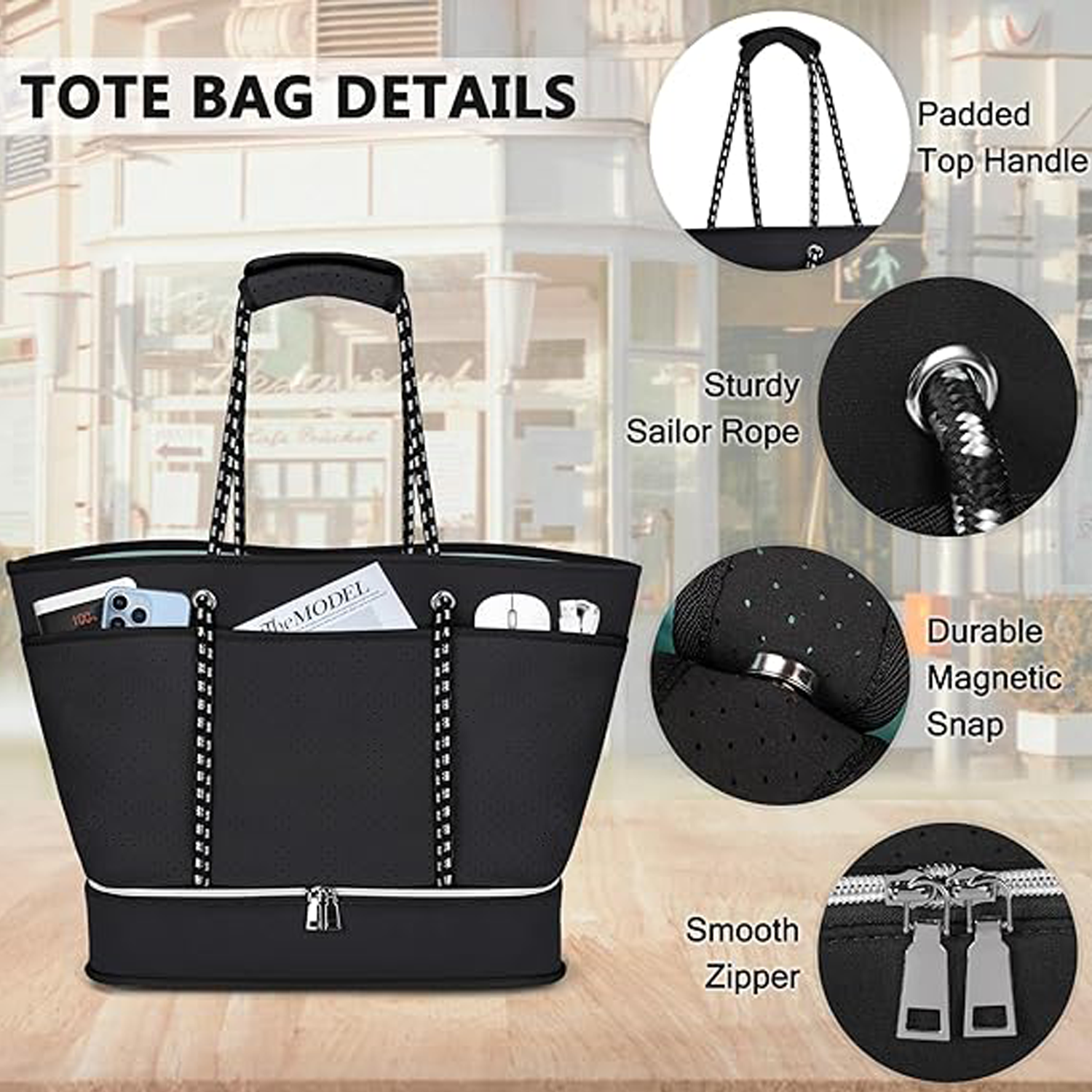 Waterproof Neoprene Beach Bag - Sandproof w/ Shoe Pocket 5