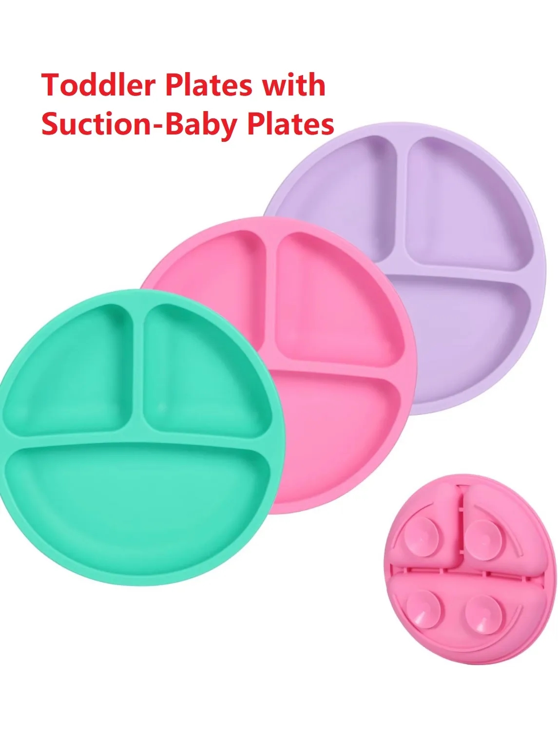 Toddler Plates with Suction,100% food-Grade Silicone Divided 3