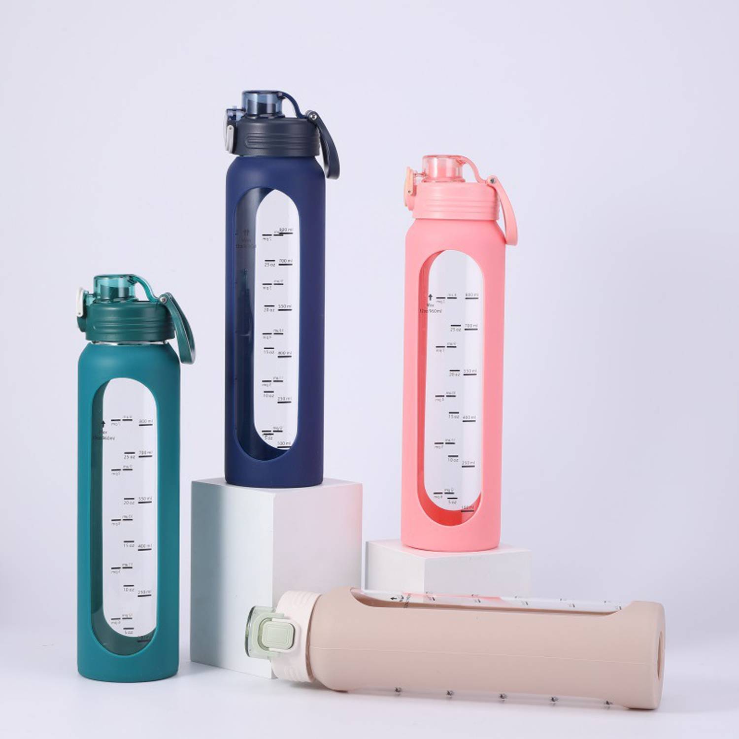 34oz Silicone Sleeve Glass Water Bottle w/ Handle 9