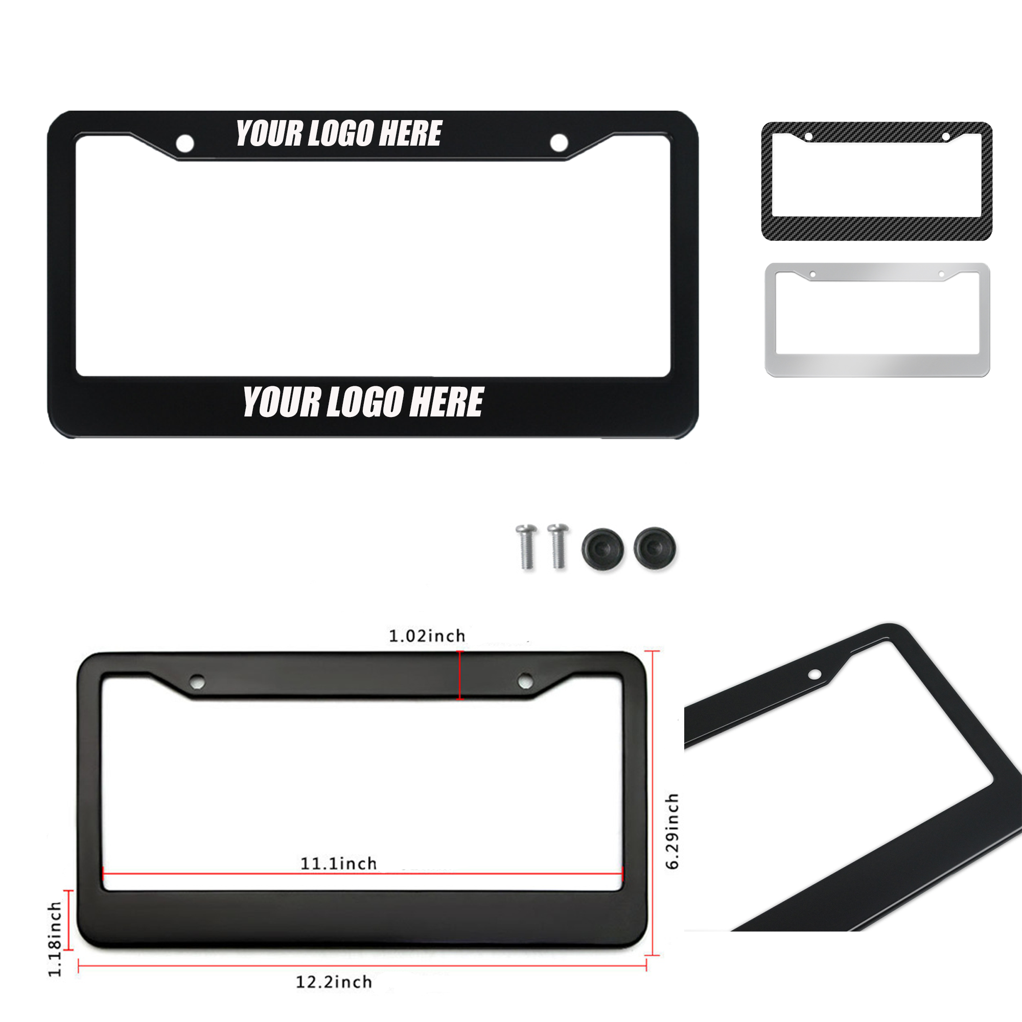 Aluminum Alloy License Plate Frame with Screw Caps 2