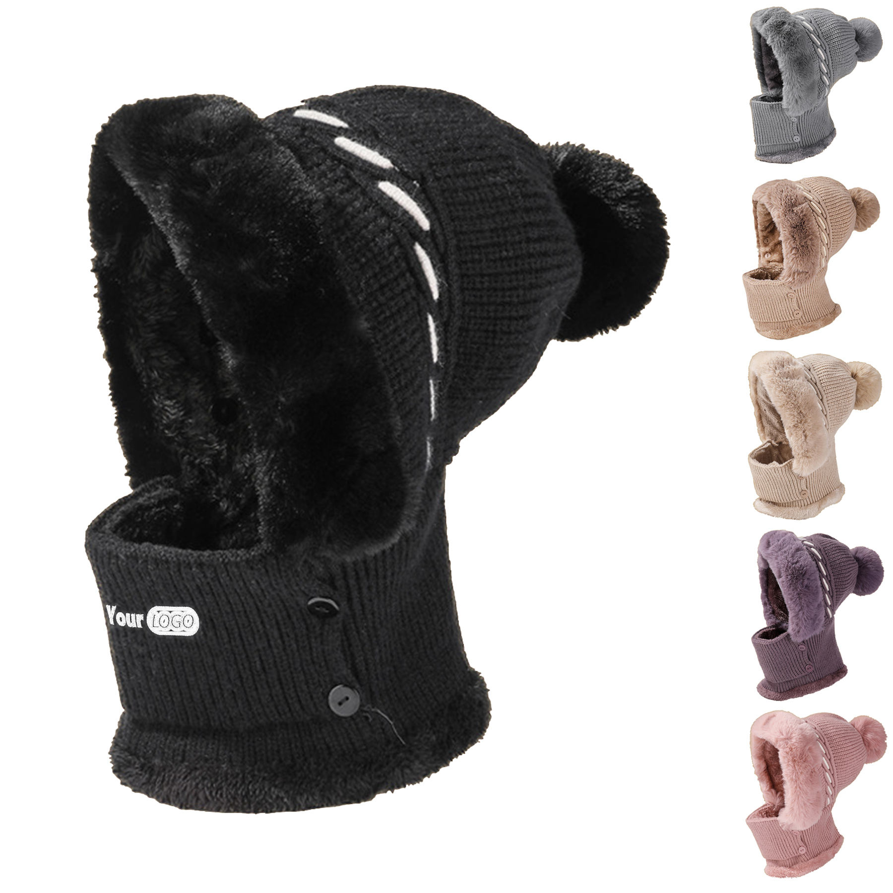 Winter Warm One Piece Fleece Hats Scarf Mask Knitted Hat 7