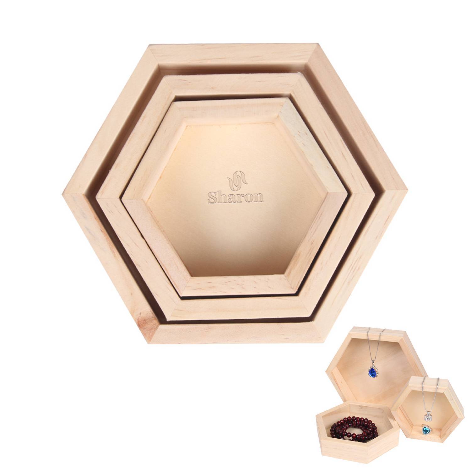 Wooden Hexagonal Jewelry Display Box 2