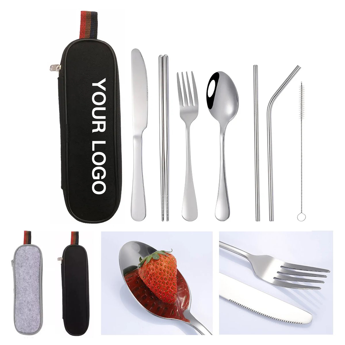 Stainless Steel Portable Cutlery Set with Felt Pouch 2