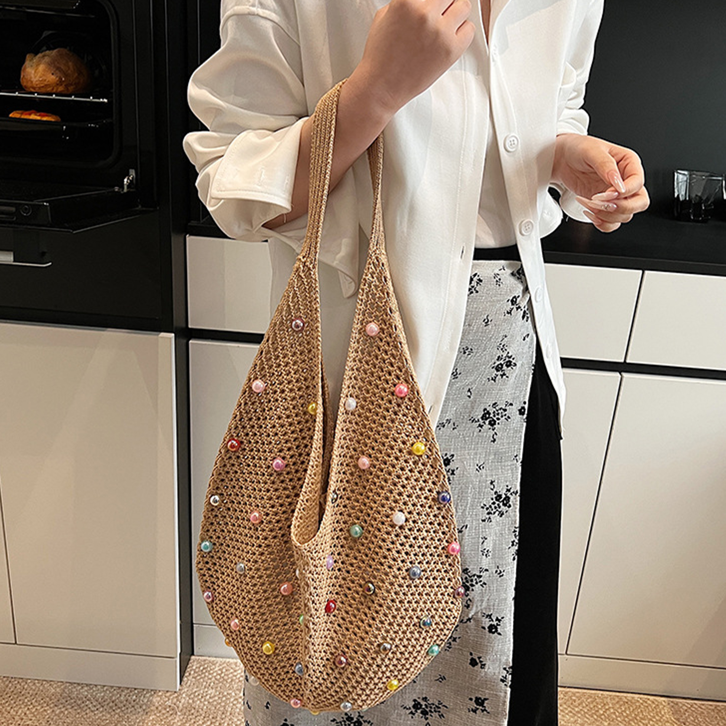 Knit Large Capacity Color Hollowed Out Beach Bag 2