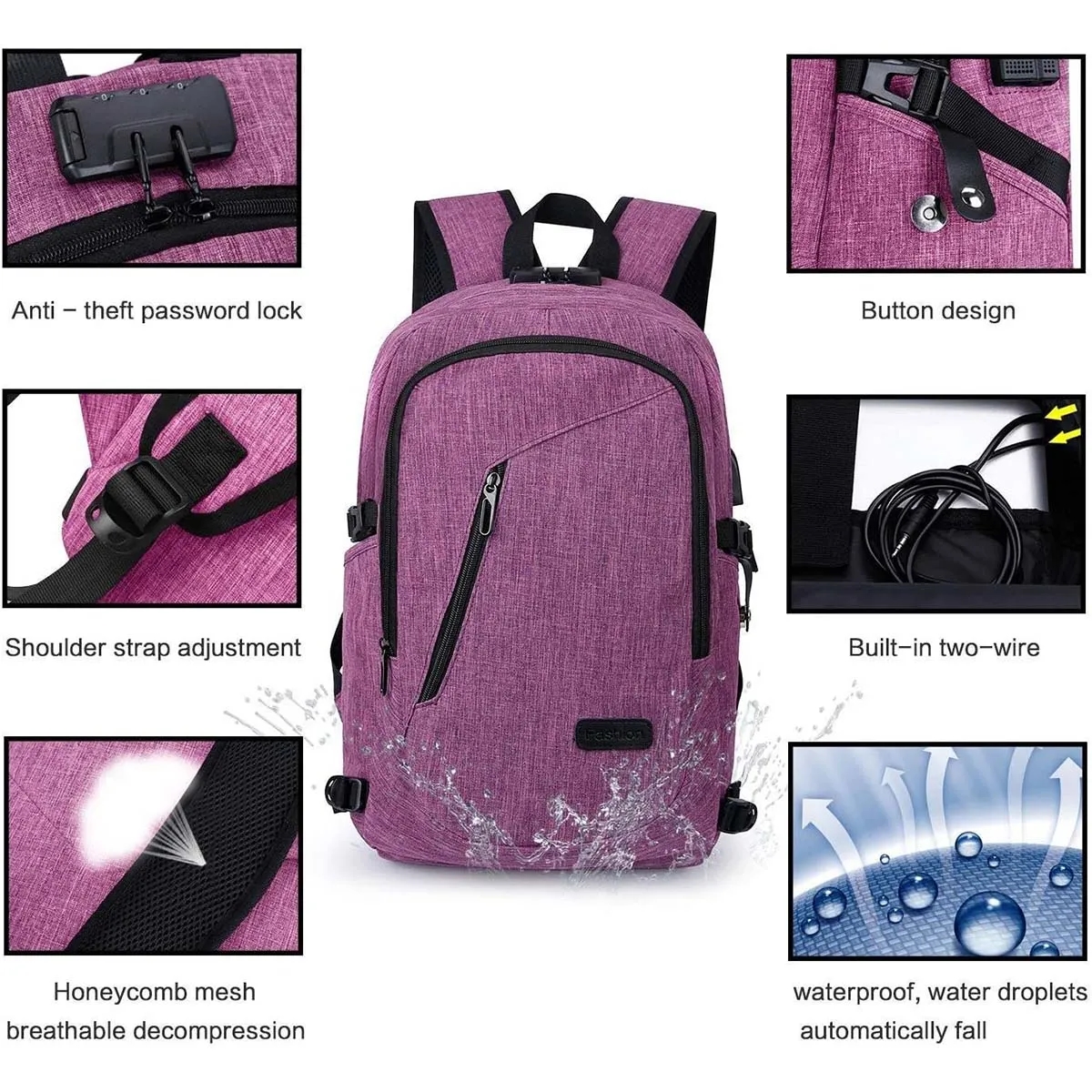 Large Capacity Anti-Theft Laptop Backpack w/ USB Port & Lock 13