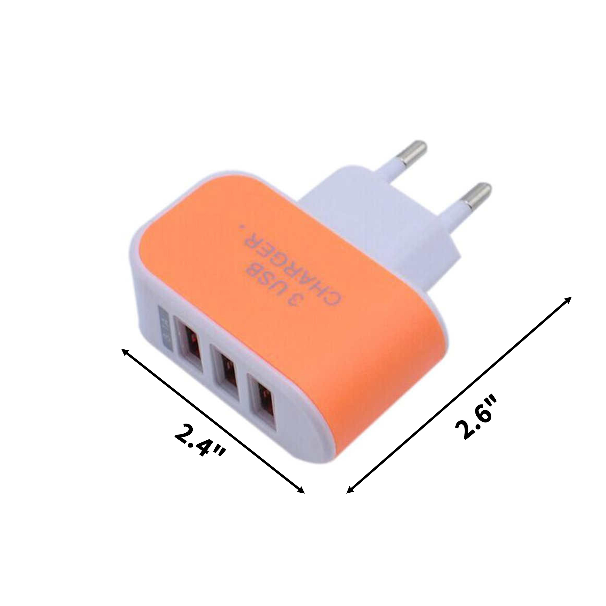 Three Port Wall Charger 5 Volt 2 Amp 2.6" x 2.4" 1