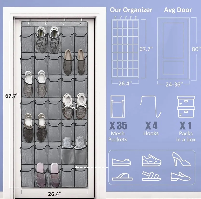 35 Pocket Over Door Hanging Shoe Organizer 5