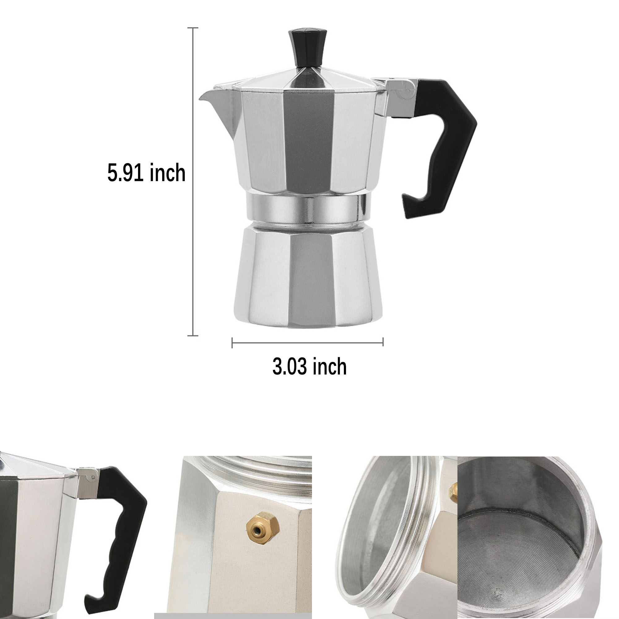 5oz Espresso Maker Moka Pot Aluminum Stovetop Coffee Pot 3