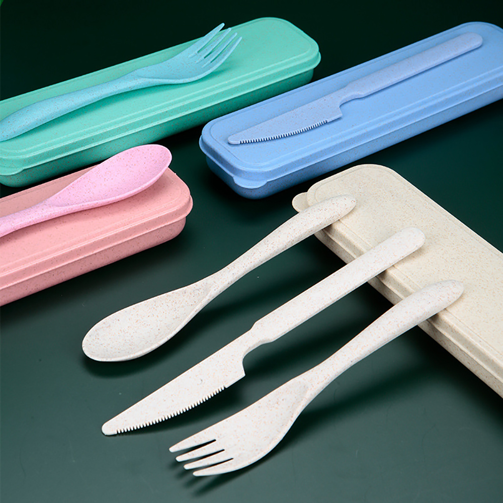 3PCS Wheat Straw Cutlery Knife Fork Spoon Set 3
