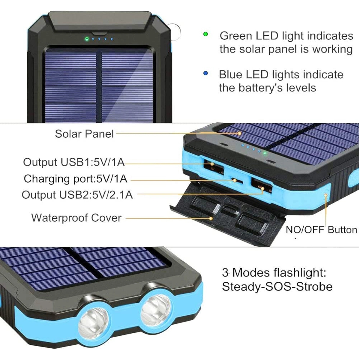 Portable Solar Charger 10000Mah 5