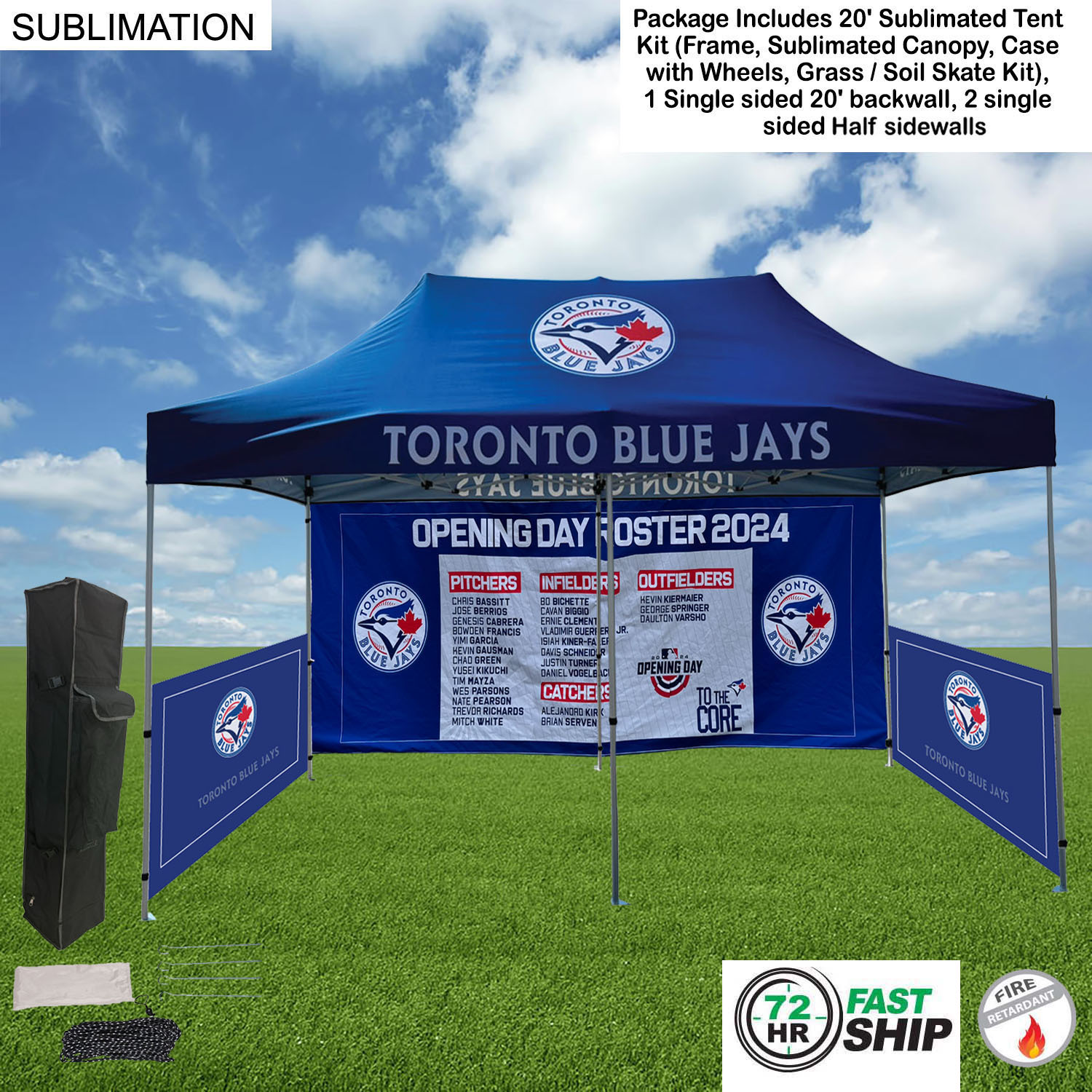 72 Hr Fast Ship - Full Tent Package 2, 20' Sublimated Tent , 20' backwall,2 half sidewalls 2