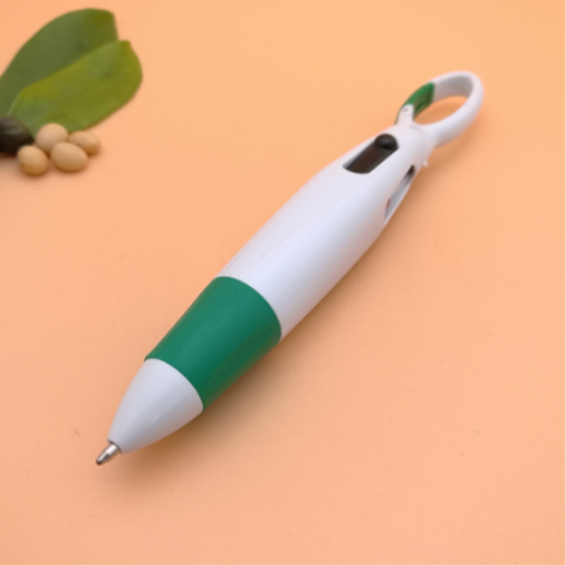 Retractable Four-color Shuttle Pens with Carabiner Clip 2