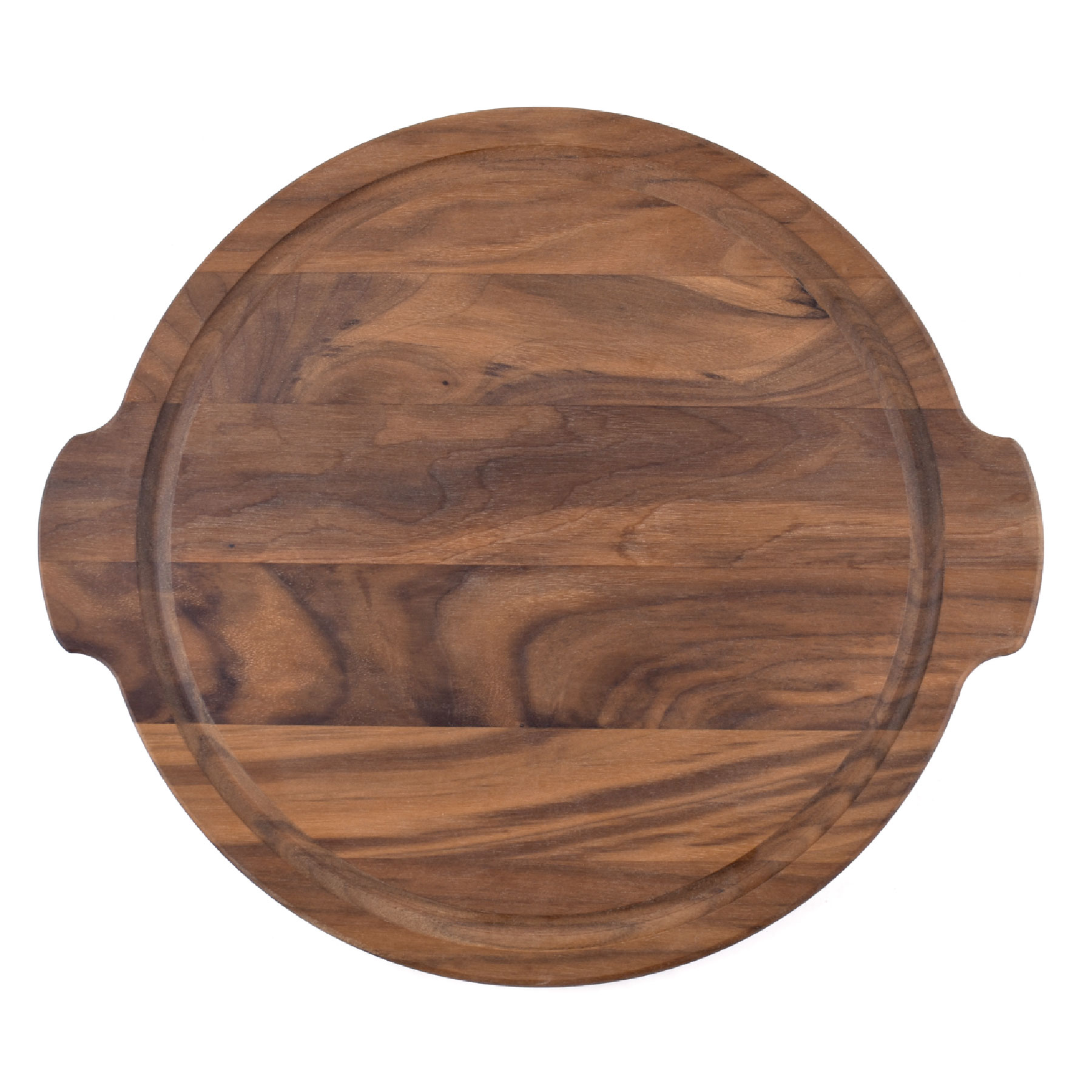 12" Walnut Round Cutting Board w/ Juice Groove & Handles 5