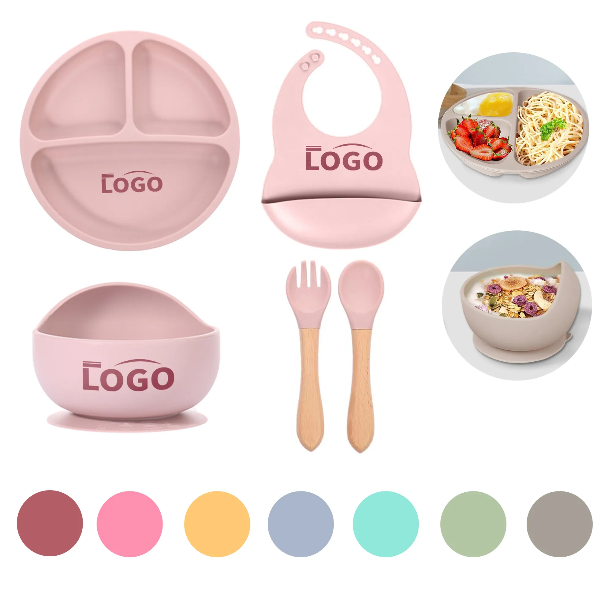 5pcs Silicone Baby Weaning Feeding Dinnerware Set