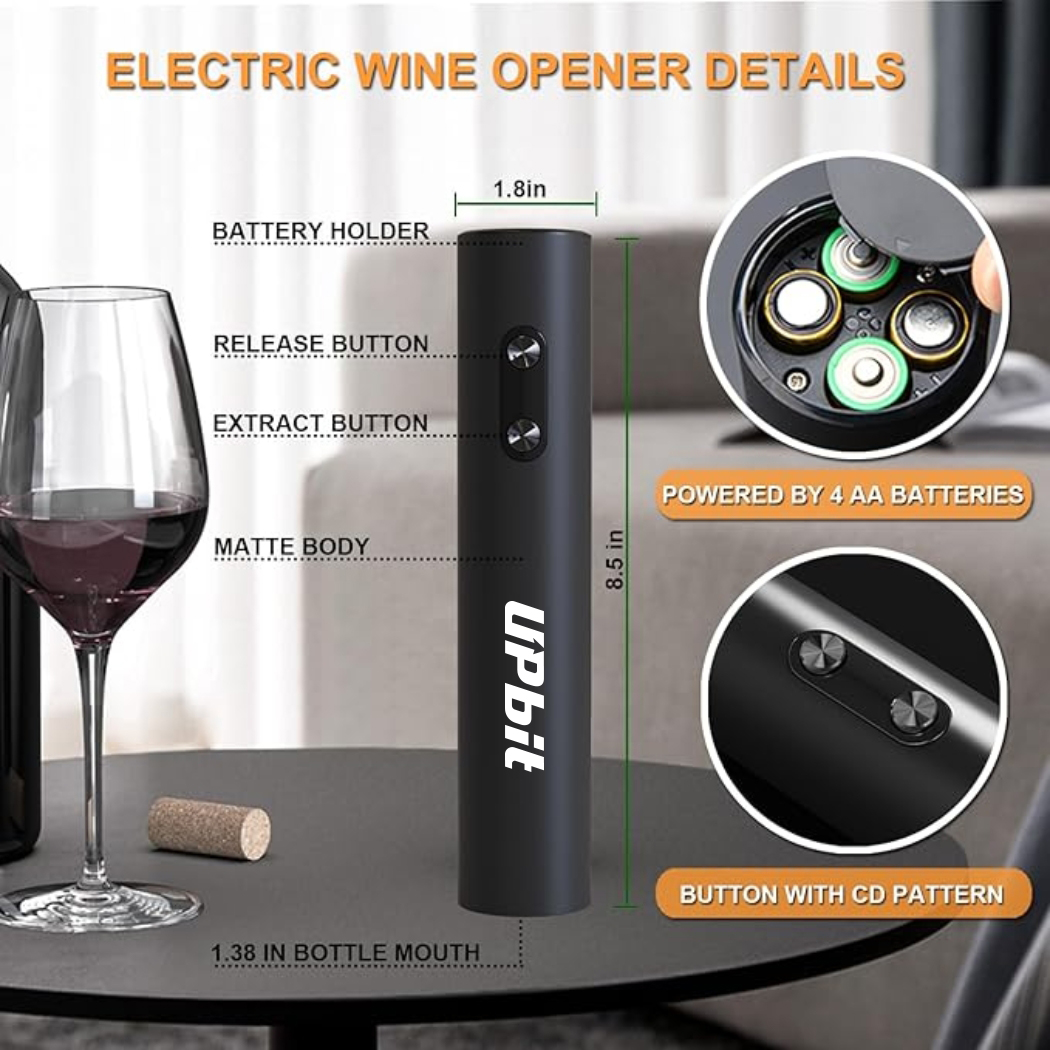 WineVault Electric Wine Opener Set with Pourer, Stopper & Storage Base 7