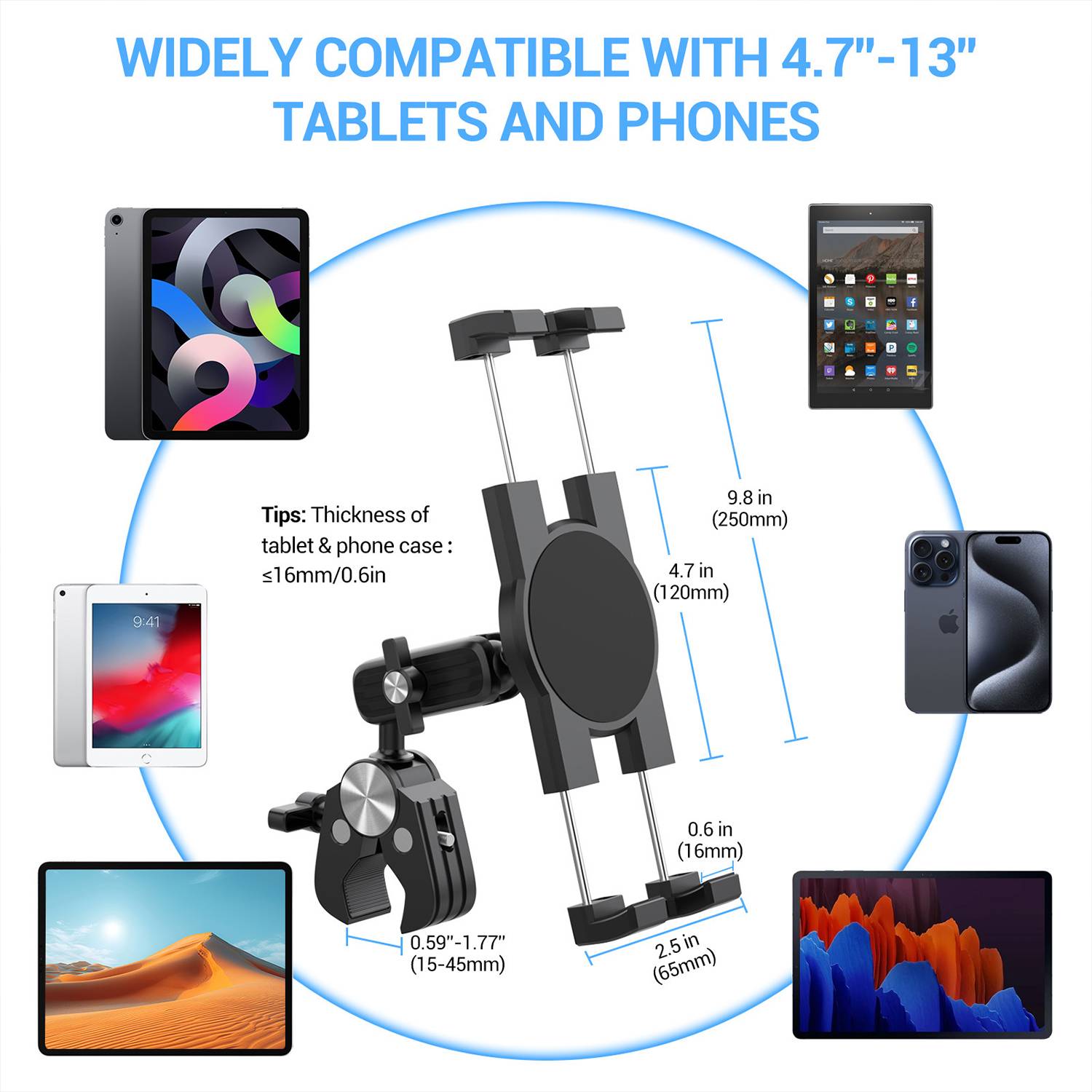 Phone & Tablet Holder for Spin Bike-Adjustable & Compatible 2