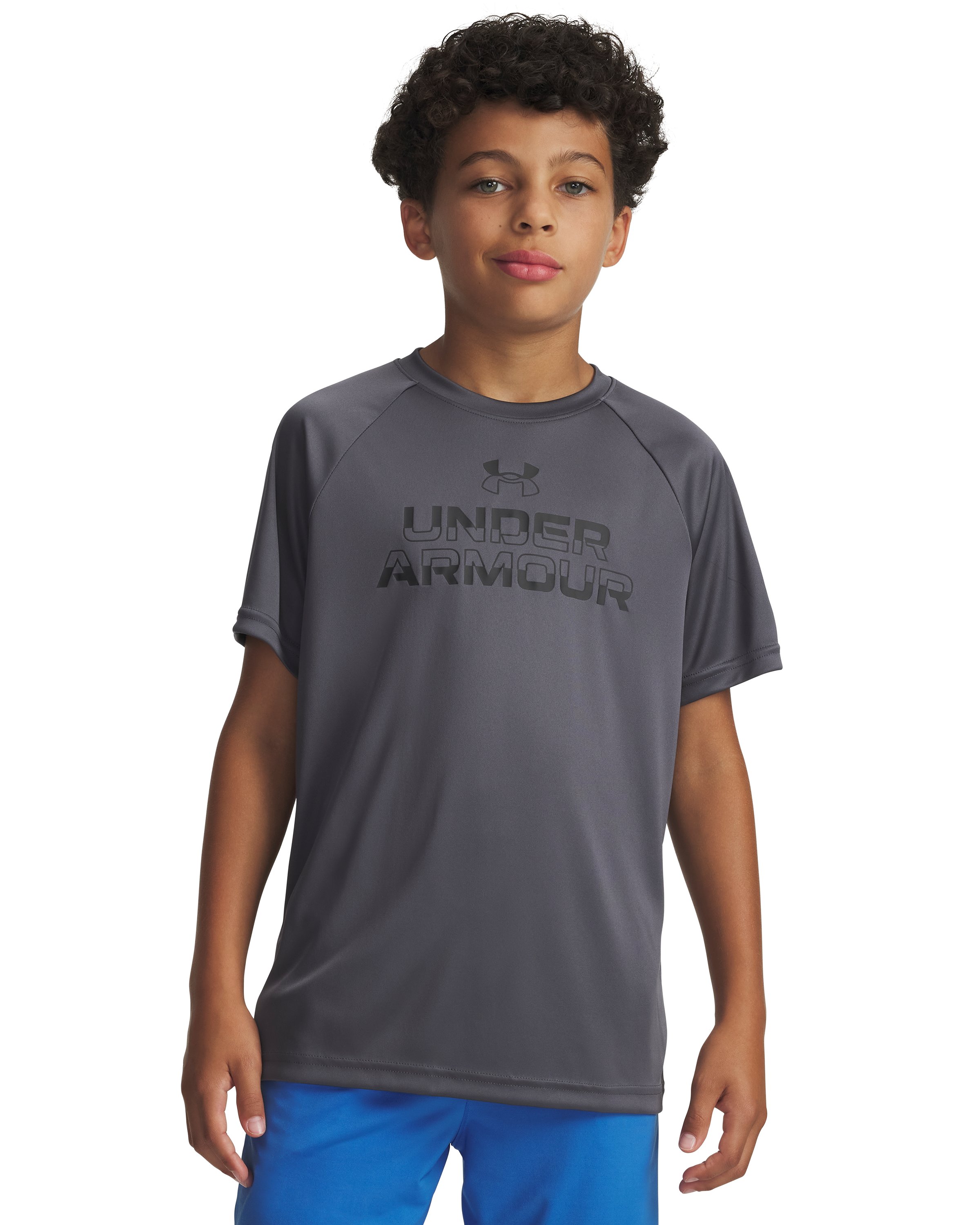 UA Tech Split Wordmark Boys' Short Sleeve 9