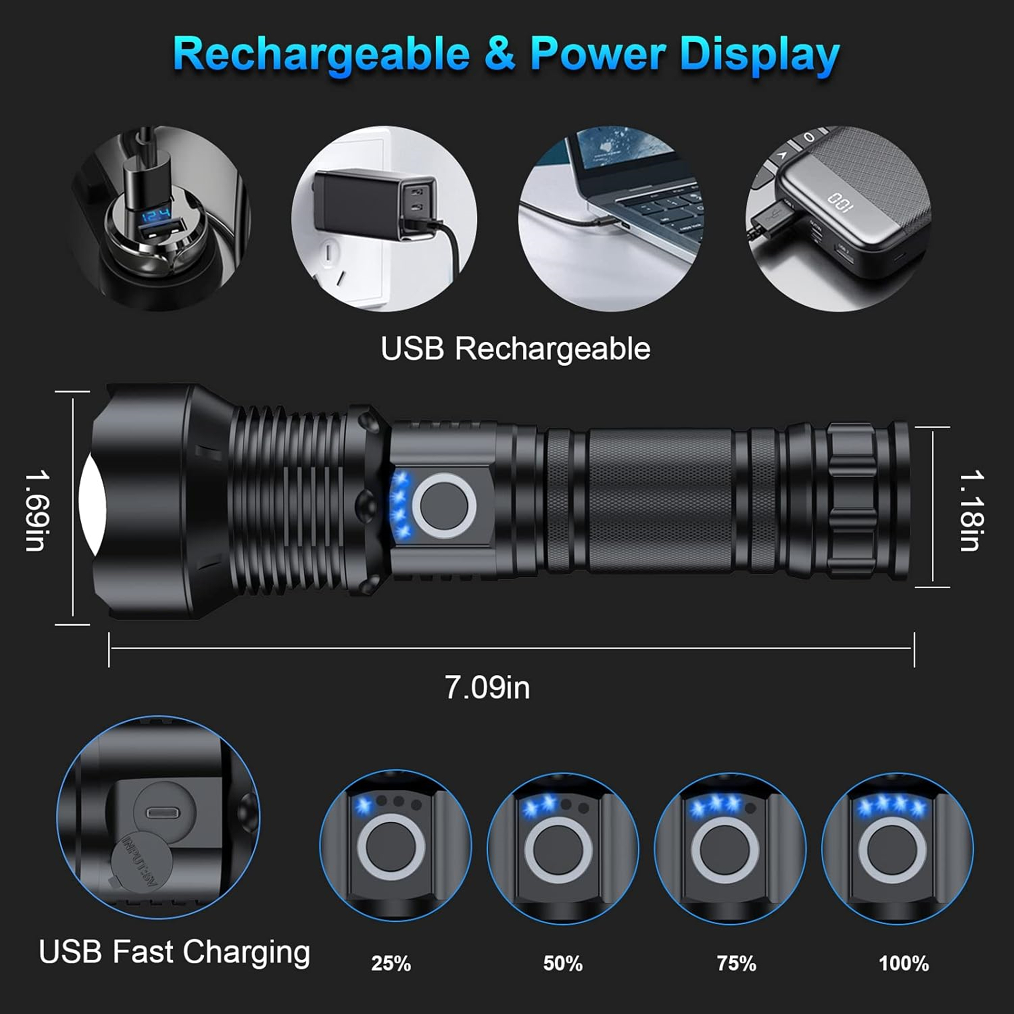 Rechargeable Flashlights With 5 Modes 3