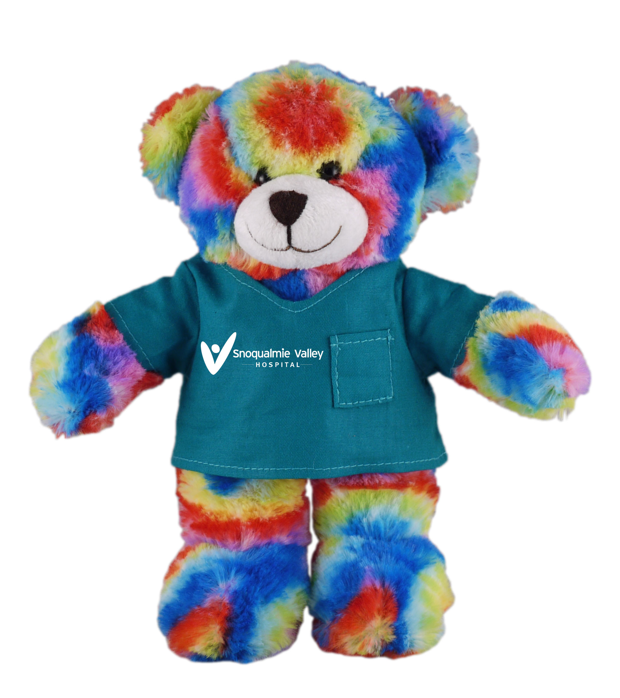 Soft Plush Stuffed Tie Dye Bear in scrub shirt 2