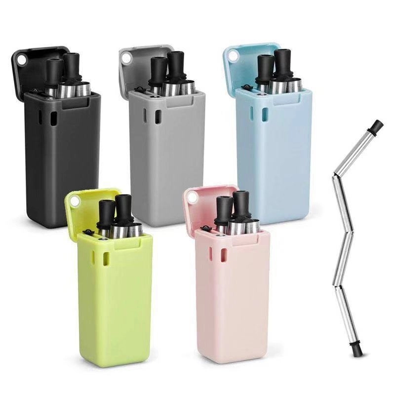 Collapsible Stainless Steel Drinking Straws Portable Set 2