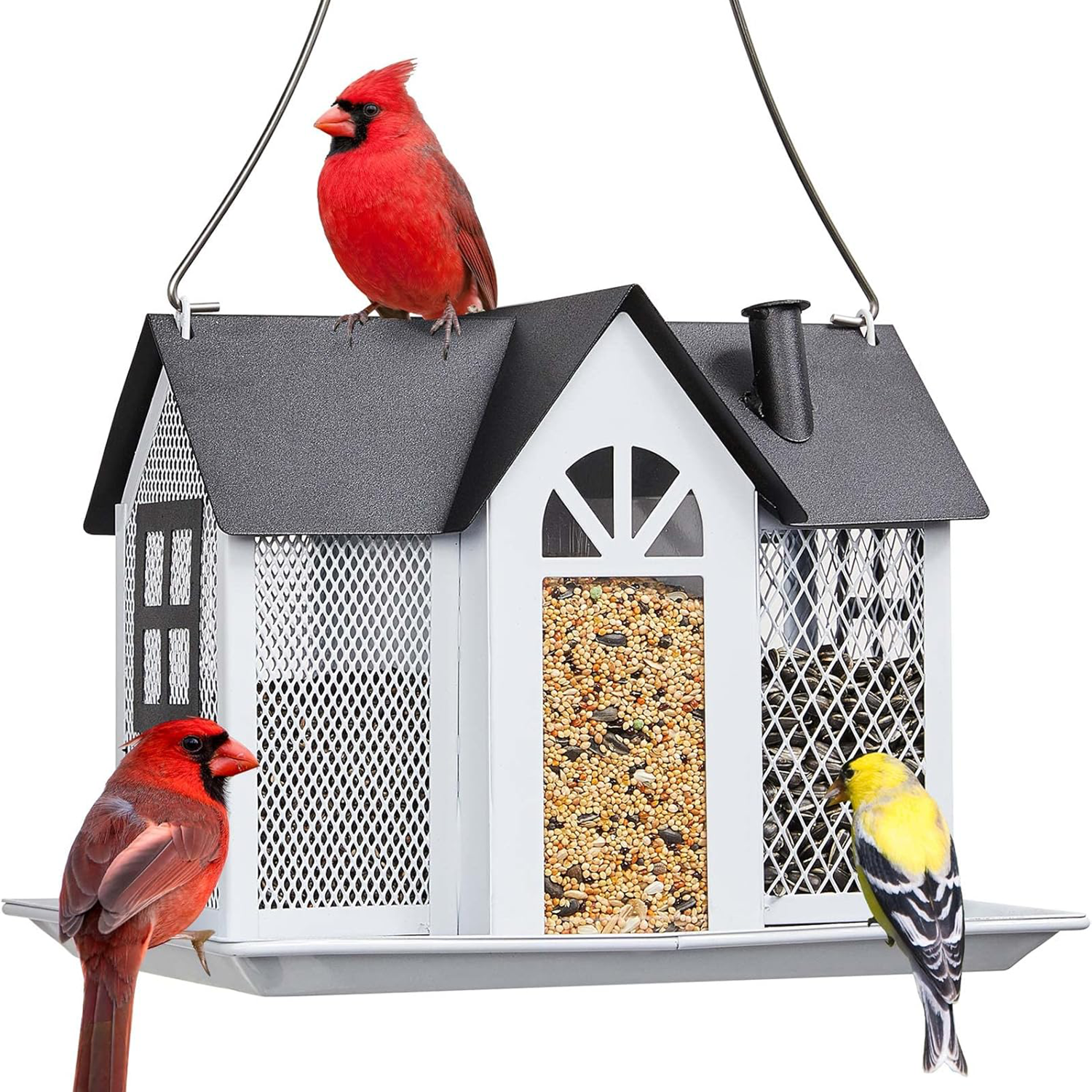 Large Capacity Weatherproof Metal Mesh Bird Feeder House 4