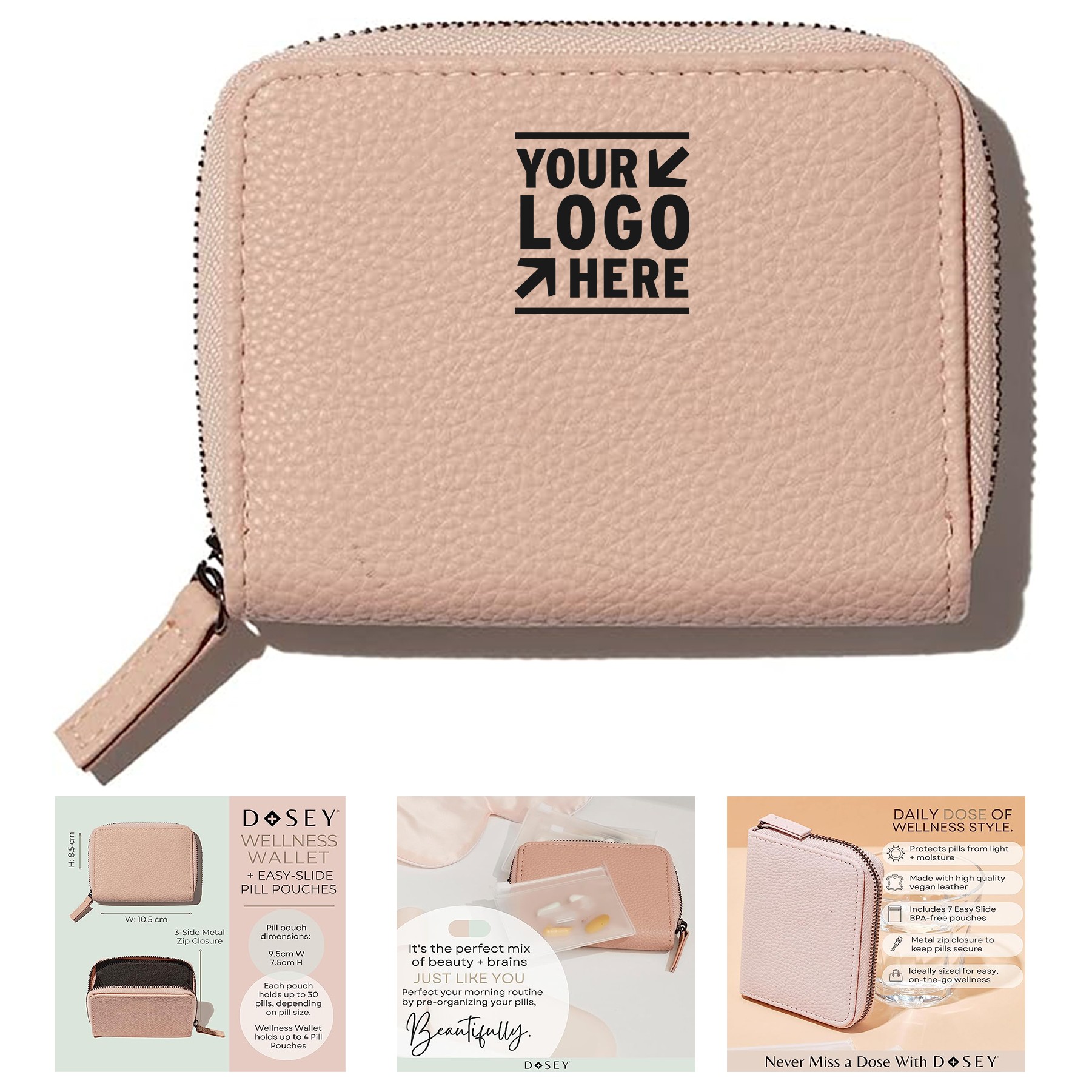 Stylish Vegan Leather Easy-Slide Wellness Wallet Travel Pill Organizer with 7 Airtight Pockets 2