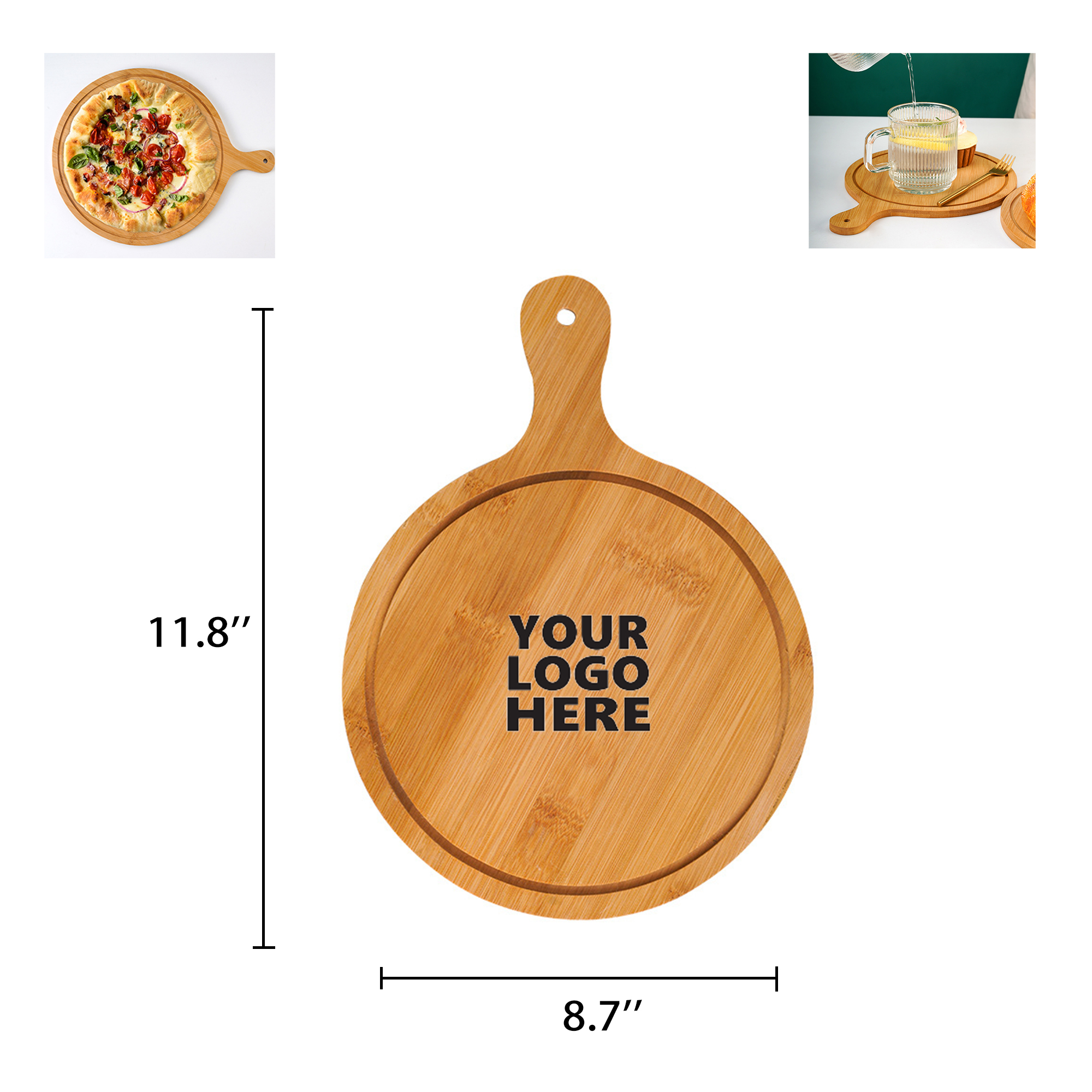 9" Round Wood Cutting Board with Handle 2