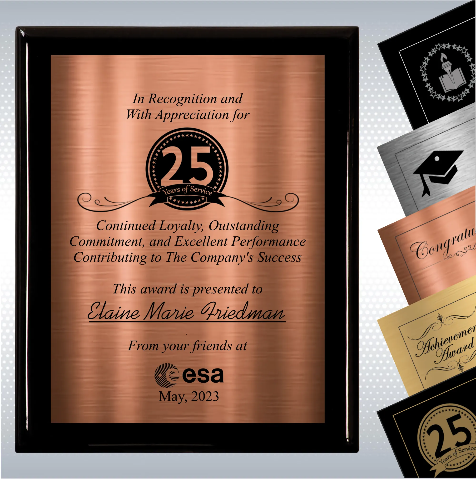 Black Piano Finish Wood Plaque Personalized Years of Service 6