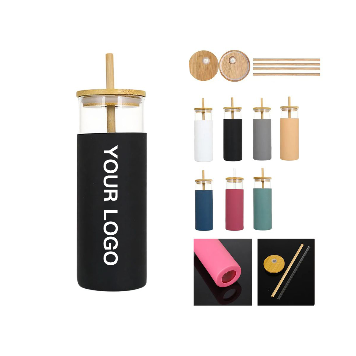 Glass Travel Cup with Leakproof Lid and Straw 2