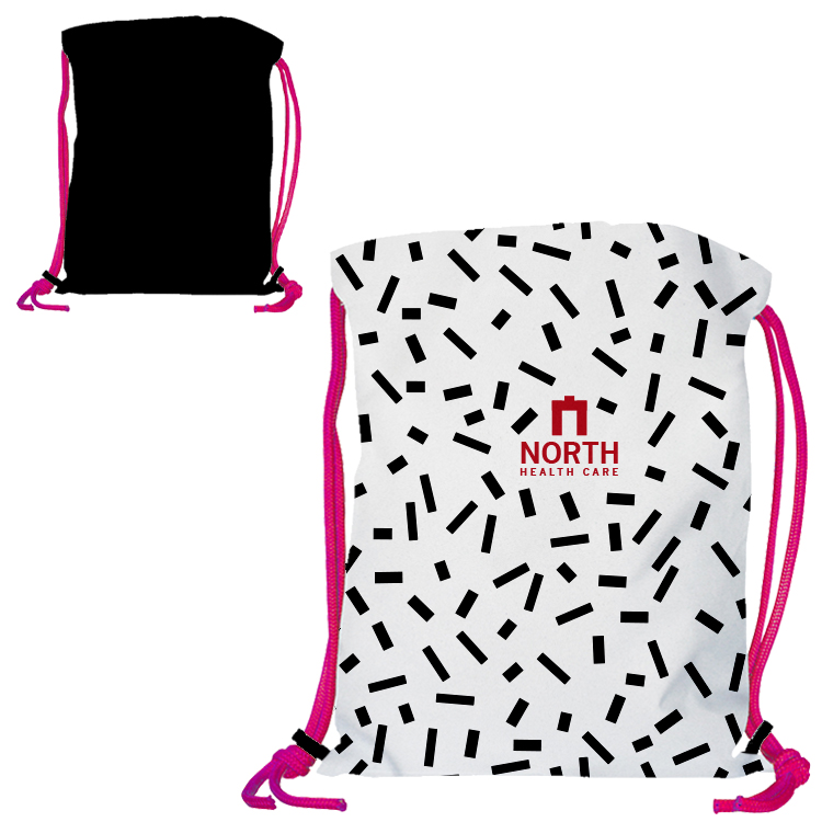 Super Drawstring Pack (One side Imprint)-Neon Pink Heavy Rope 5