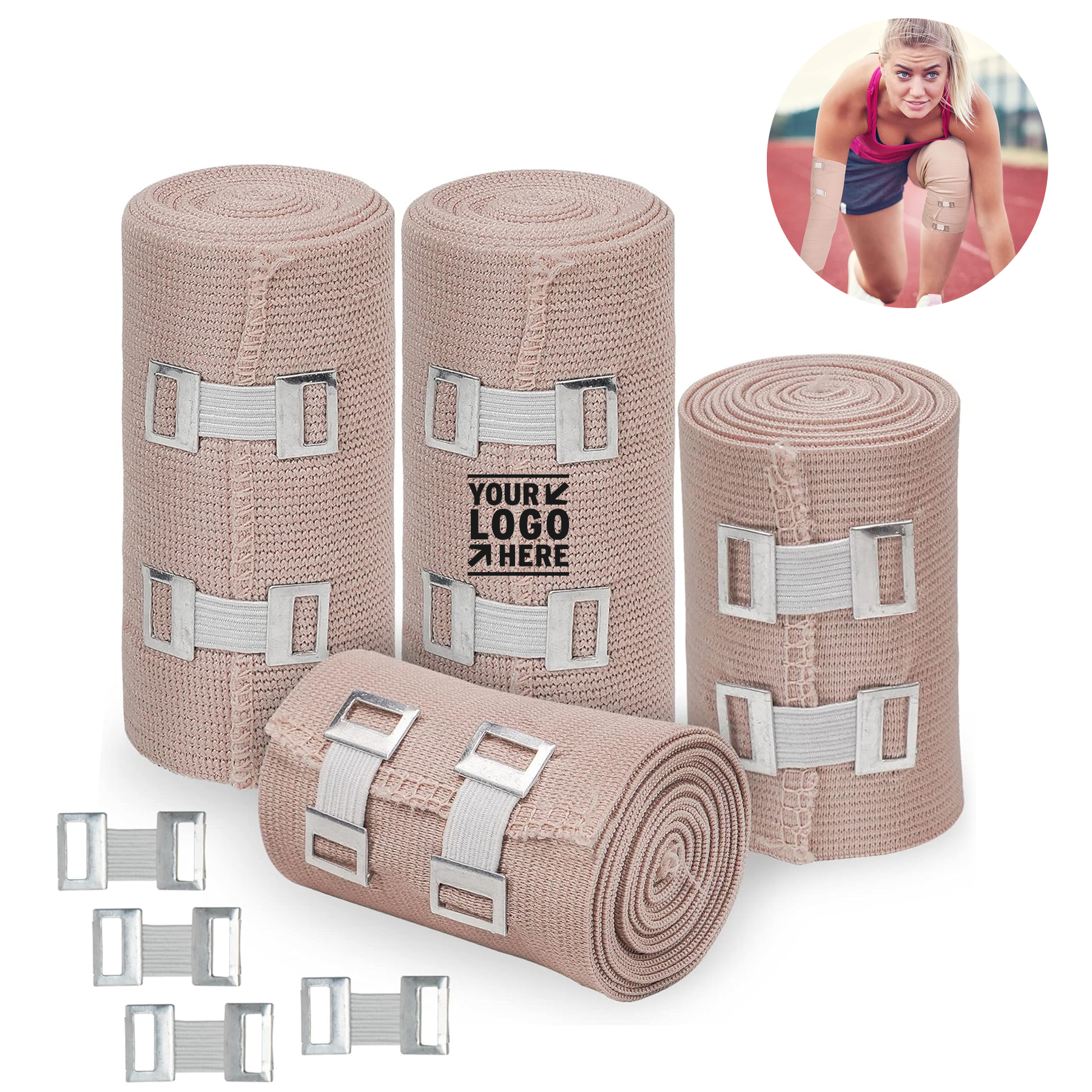 4 Inch x 5 Feet Medical Premium Elastic Compression Wrap Bandage Rolls with Extra Clips  2