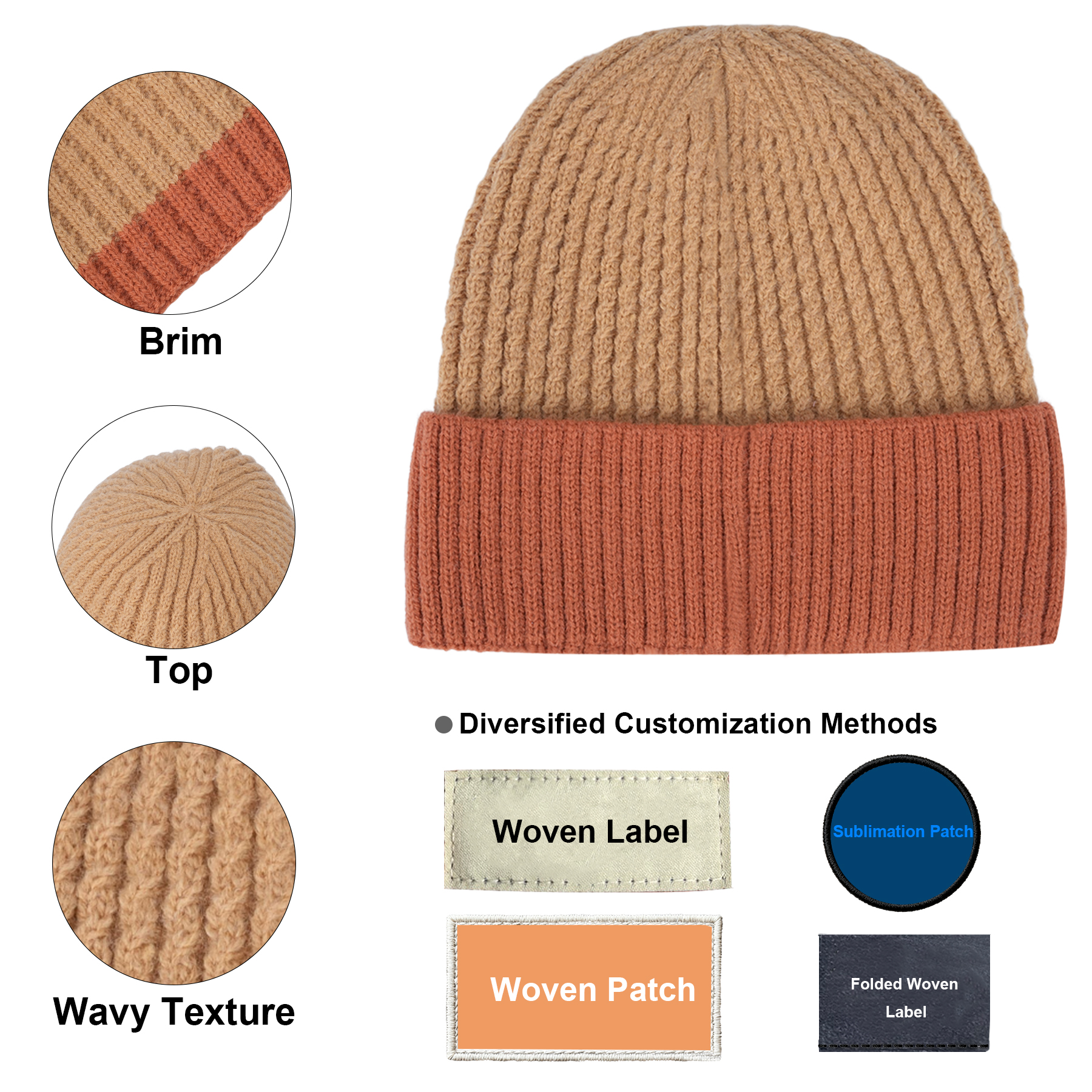 Unisex Two-Tone Cuffed Knit Beanie With Custom Logo 11
