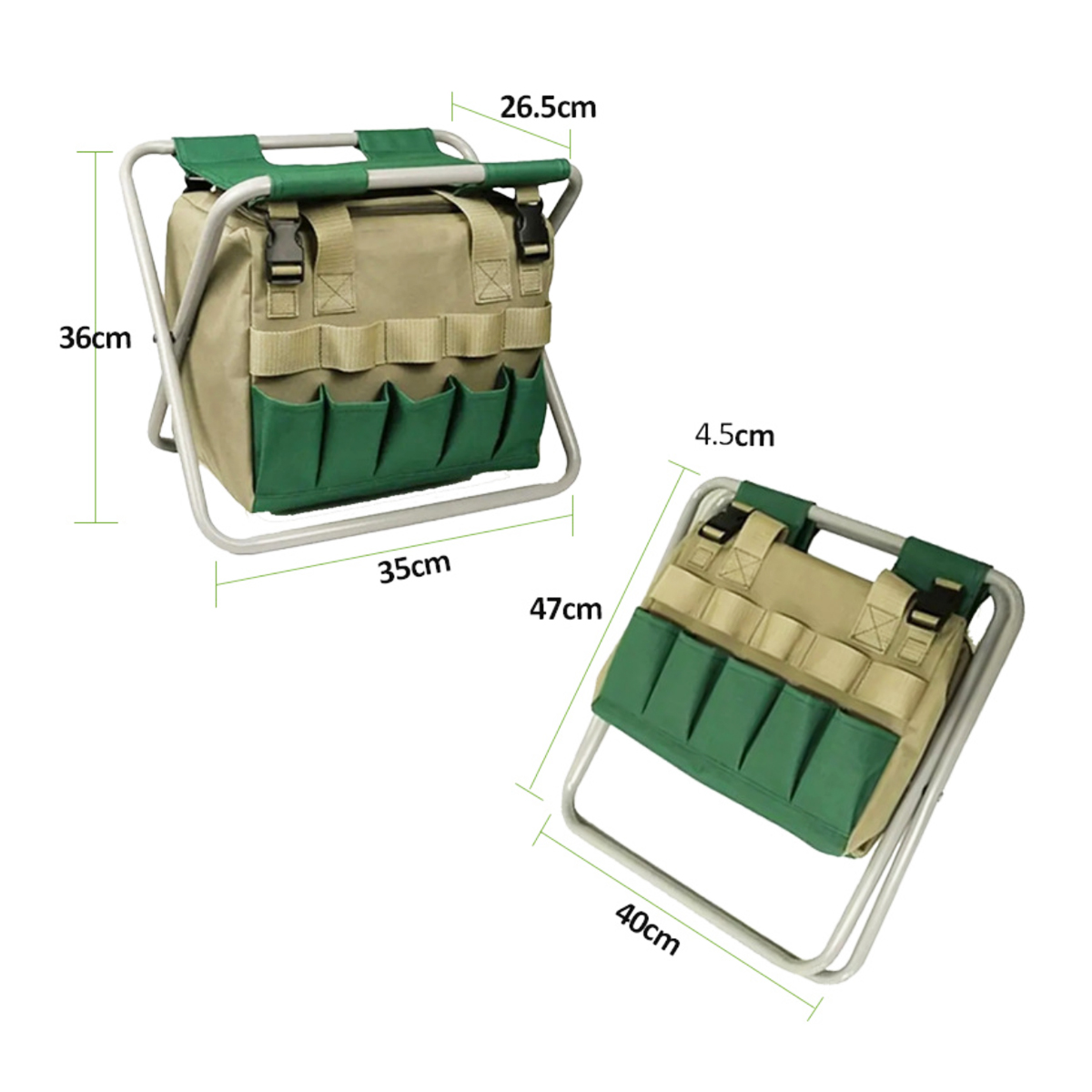 30L Folding Garden Stool with 5-Piece Tool Set & Bag 5