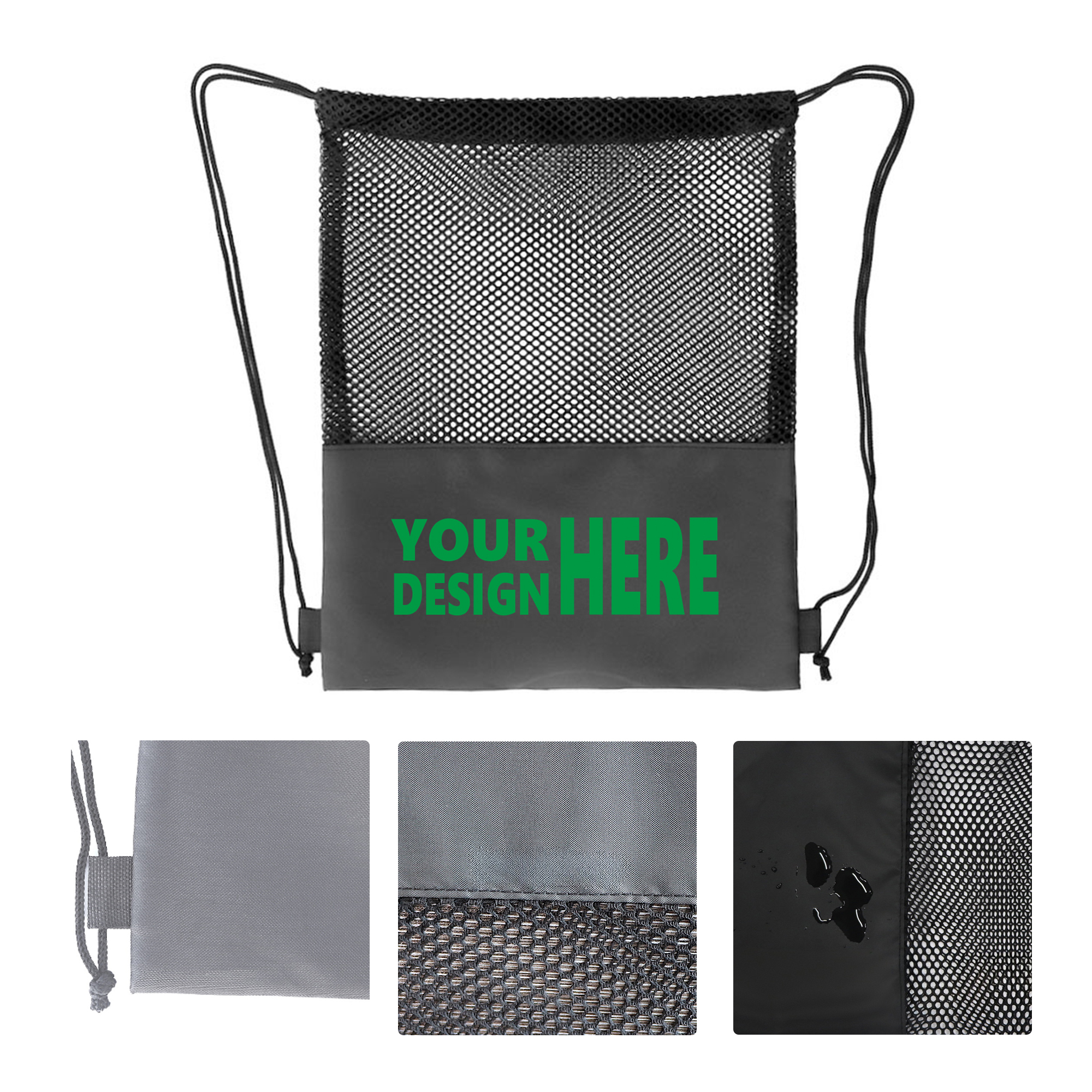 MOQ 50 Mesh Drawstring Bag with Polyester Bottom 2