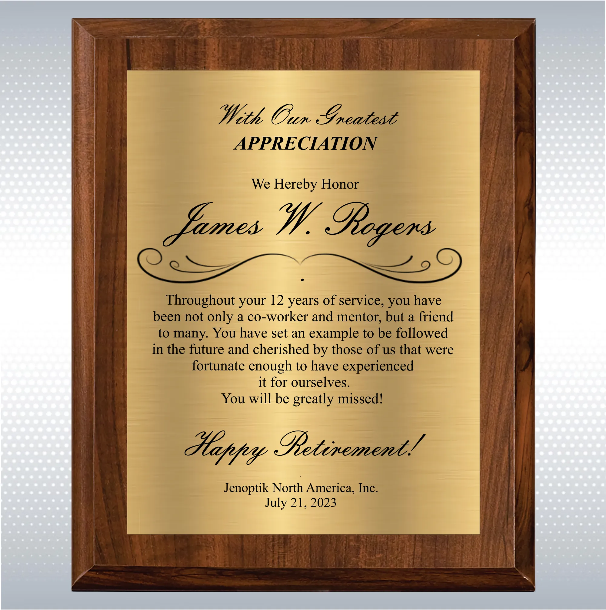 Cherry Finish Plaque Retirement Gift Award 3