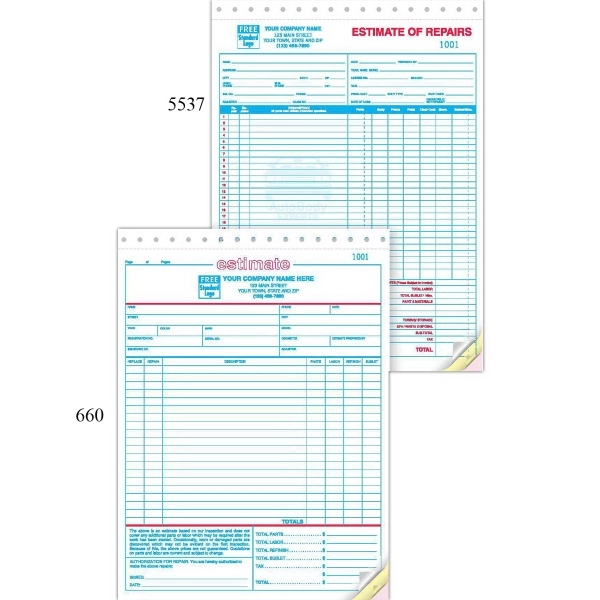 Auto Repair Estimates, Large Carbonless 2