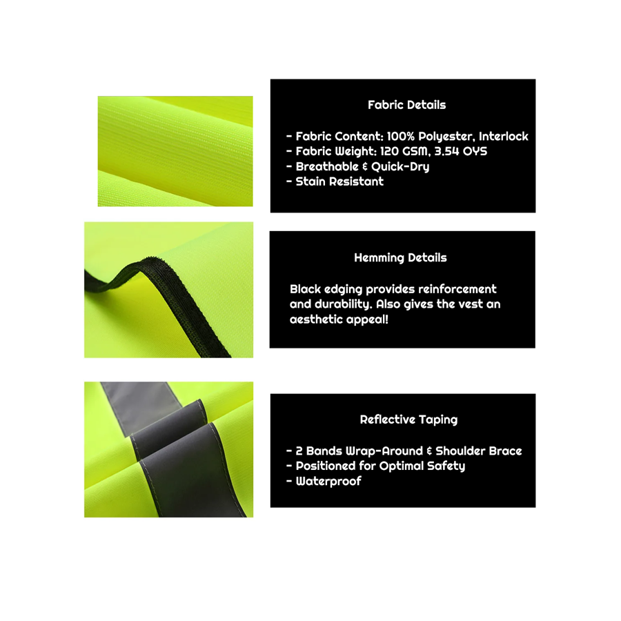 VISIPRO Unisex Hook & Loop Safety Vest w/ Reflective Bands & 12