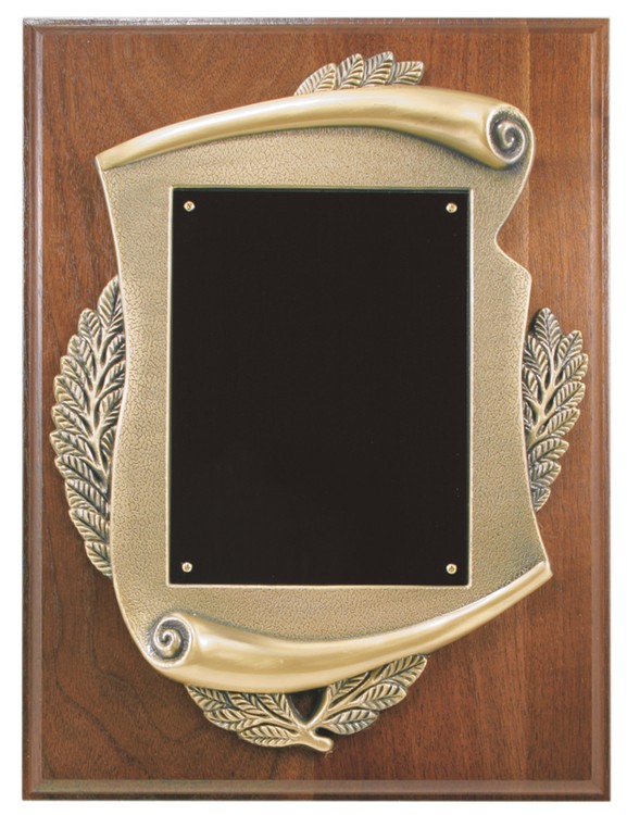 9" x 12" Walnut Step-Edge Plaque with Metal Scroll Frame. 2