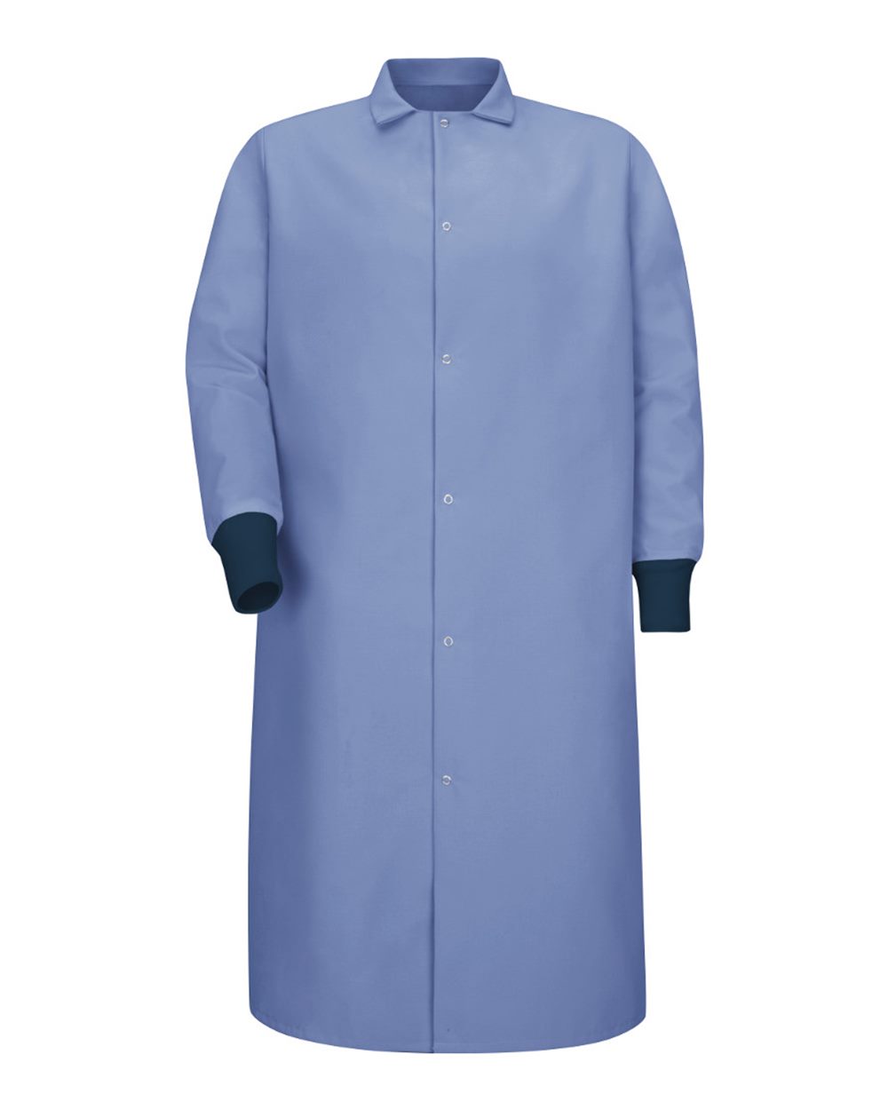 Gripper-Front Pocketless Butcher Coat With Knit Cuffs