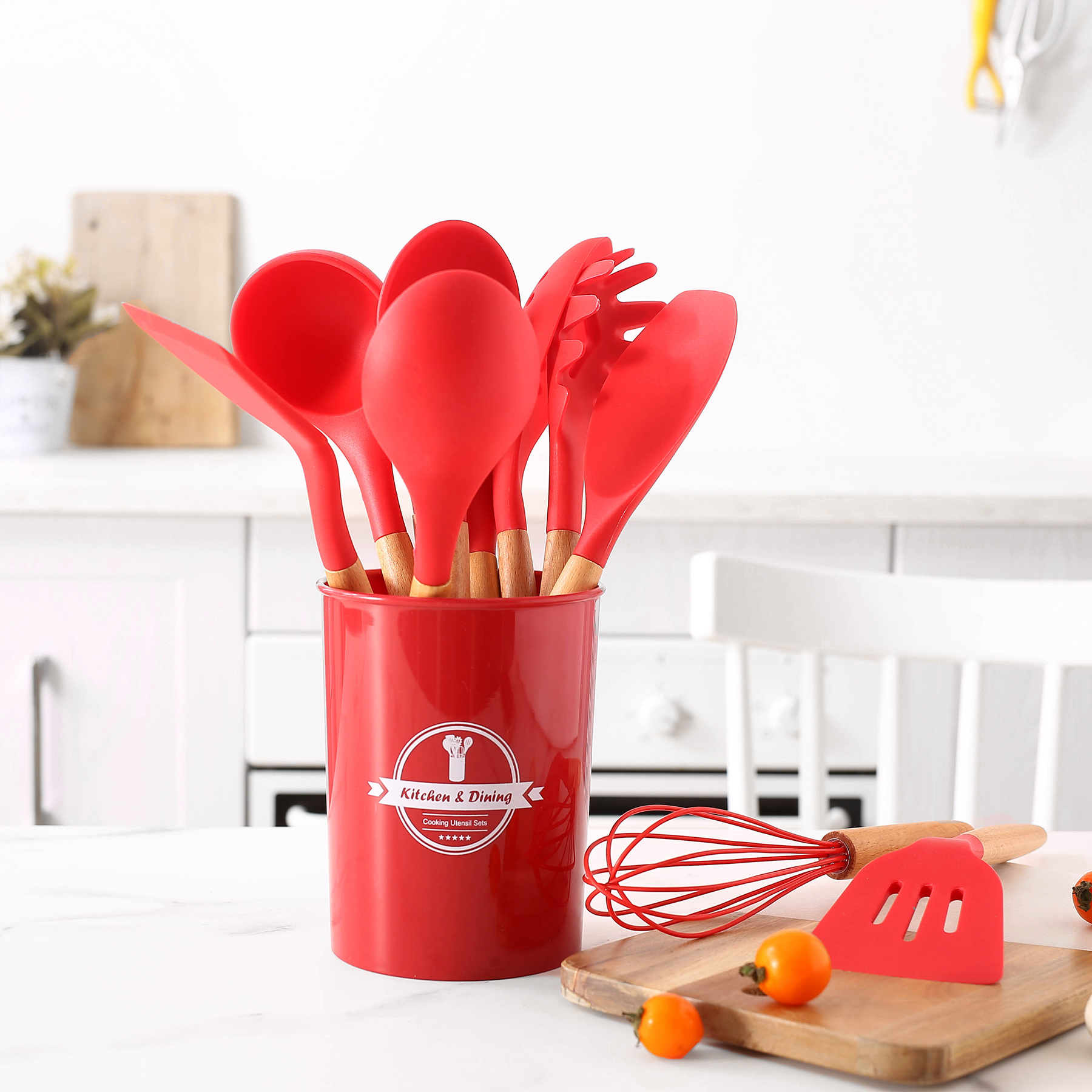 13pcs Silicone Cooking Utensils Set with Wooden Handles 4