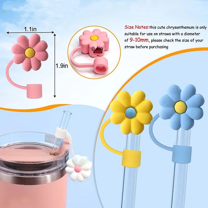 10mm Cute Flower Silicone Straw Cover Cap 2